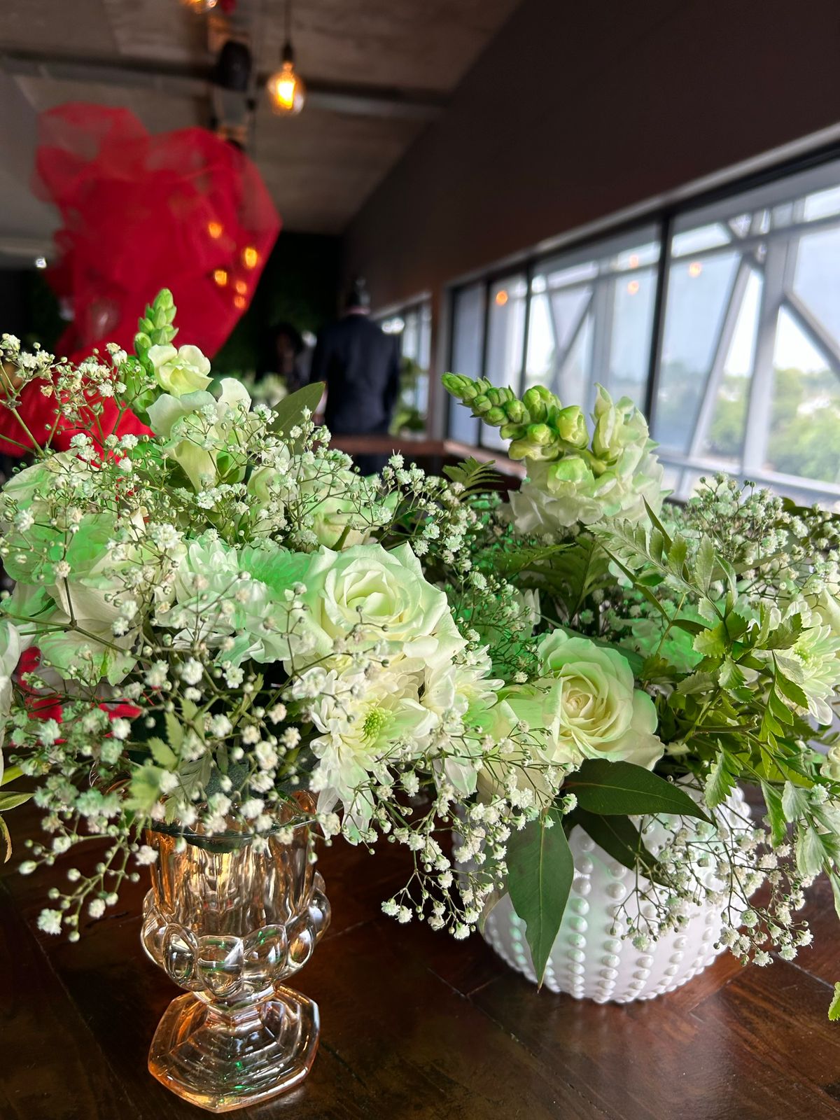 White and green floral centrepiece